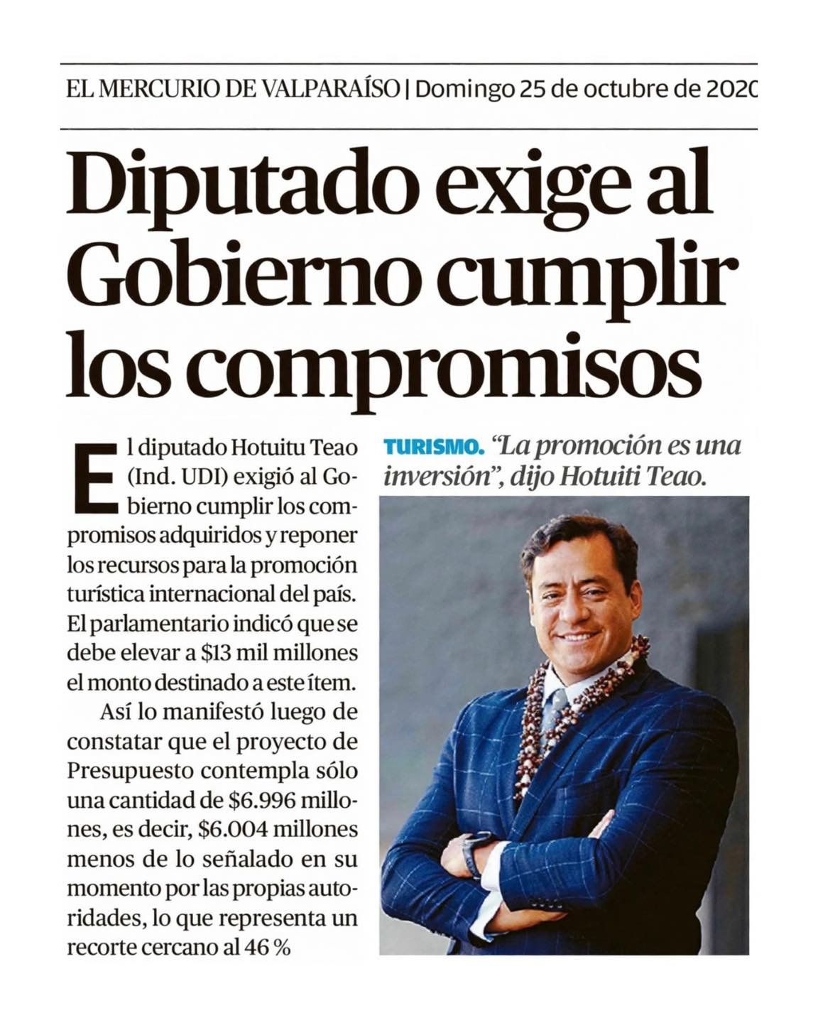 Más presupuesto para turismo — publicación de Instagram